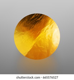 Stock vector illustration shiny, sparkly gold leaf circle. Metal foil texture Isolated on gray background. EPS 10