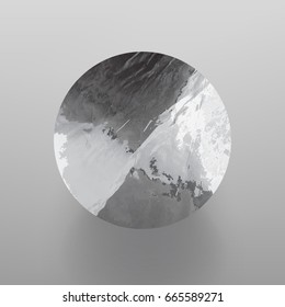 Stock vector illustration shiny, sparkly silver leaf circle. Metal foil texture Isolated on gray background. 