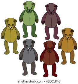 Stock vector illustration six beautiful teddy bears