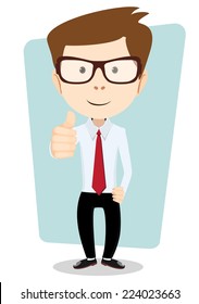 Stock Vector illustration of a smiling and winking cartoon business man giving the thumbs up.