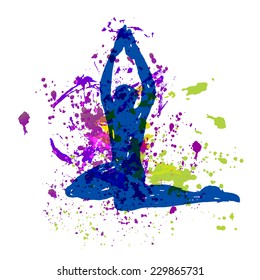 Stock vector  illustration of splashy yoga silhouette on white background
