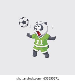 Stock vector illustration sticker emoji emoticon emotion isolated illustration character cute little kicker panda in awe catches flying ball football player goalkeeper forward defender gray background