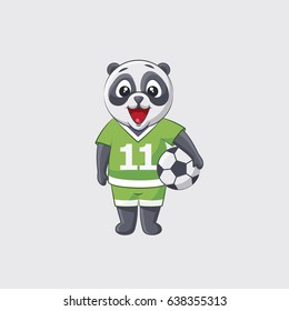 Stock vector illustration sticker emoji emoticon emotion isolated illustration happy character sweet cute little kicker panda football player goalkeeper forward defender gray background for mobile app