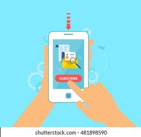 Stock vector illustration of subscription to the newsletter from the phone, email marketing, business, advertising