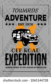 Stock vector illustration  suv. Extreme transport. Safari adventure. Grunge design.