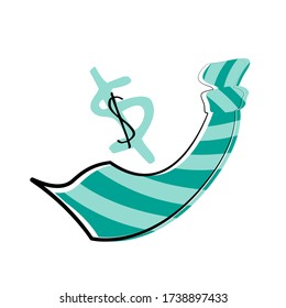 Ilustración vectorial de un empate y un símbolo del dólar como concepto de apoyo a las pequeñas y medianas empresas durante la crisis causada por la epidemia Covid-19. Fondo blanco aislado.
