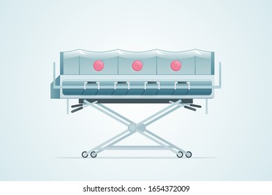 The stock vector illustration of a transport stretcher trolley with a biological isolation chamber is isolated on a white background.