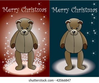 Stock vector illustration two sparkling Christmas cards with sweet teddy bears