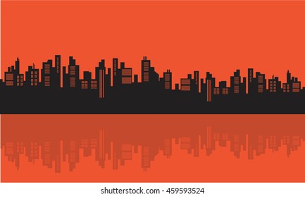 Stock vector illustration urban silhouettes on orange backgrounds