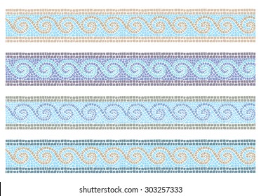 Stock vector illustration of vintage mosaic in the Byzantine style seamless border/Vintage mosaic seamless border/Stock vector illustration