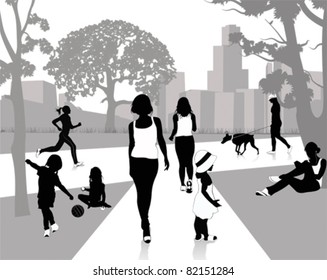 Stock Vector Illustration: Walk in the park