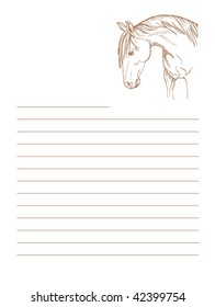Stock vector illustration white plane paper with designed horse decoration