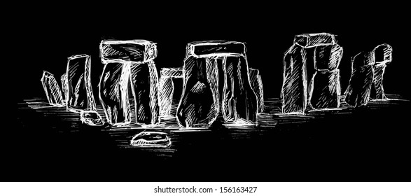 Stock vector illustration of world famous ancient stonehenge monument in hand drawn sketch style