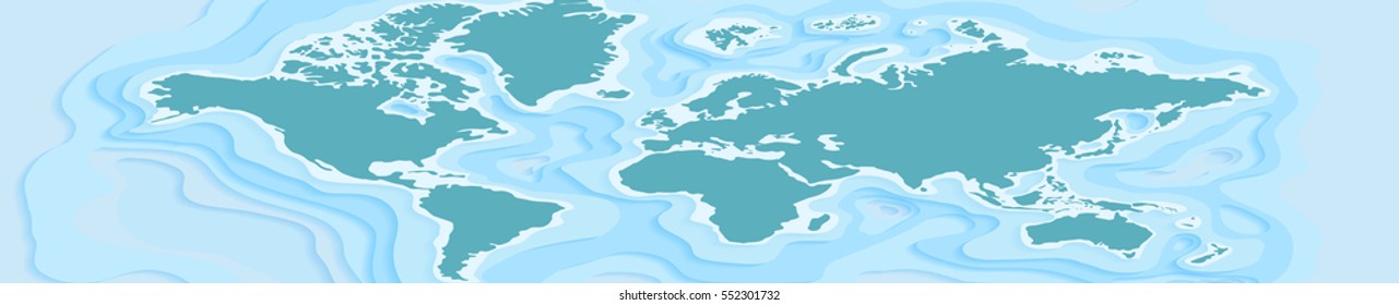 Stock vector illustration world map. Continents mainlands oceans. Wide horizontal image for website header, footer, printed material. 