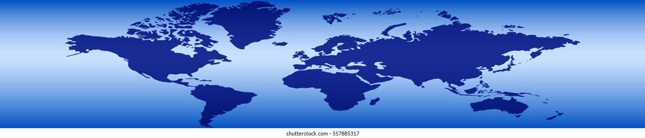 Stock vector illustration world map. Blue ?ontinents mainlands oceans. Wide horizontal image for website header, footer, printed material. Earth Planet Background Icon Image Picture 