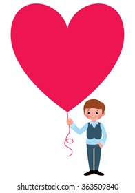 Stock vector illustration Young man gives a Valentine a heart isolated on white background/Young man gives a Valentine a heart/Stock vector illustration