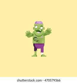 Stock vector illustration zombie character with brains for halloween in a flat style