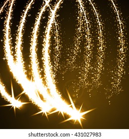 Stock Vector Illustration.gold circle light effect.Vector star dust circle. Magic glittering illustration. Bright sparks and stars on dark background
