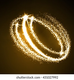 Stock Vector Illustration.gold circle light effect.Vector star dust circle. Magic glittering illustration. Bright sparks and stars on dark background
