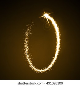 Stock Vector Illustration.gold circle light effect.Vector star dust circle. Magic glittering illustration. Bright sparks and stars on dark background
