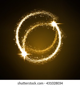 Stock Vector Illustration.gold ellipse light effect.Vector star dust circle. Magic glittering illustration. Bright sparks and stars on dark background