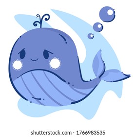 Stock vector illustrations of cute funny baby whale. Undersea world in cartoon style. Marine life. Children's room decor prints, post card, invitation, baby clothes patterns.