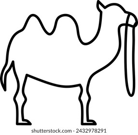 Stock vector image of a camel animal walking with a rope in its mouth