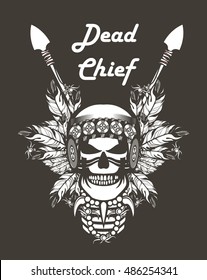 Stock Vector Indian skull chief badge on Black background
