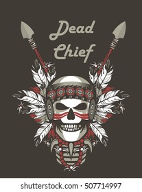 Stock Vector Indian skull chief badge on Black background