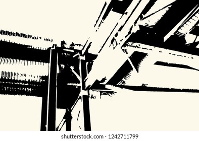 Stock vector industrial landscape with heating main. Black and white background for your design