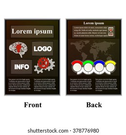 Stock Vector Infographic brochure with map of the world and fields for text. We present two sides of the front side and the reverse side.