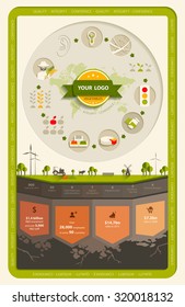 Stock vector Infographic flat advertising fertilizers agricultural business farm lands, corporations, effective cultivation of vegetables. Use for printed material, flyer, website