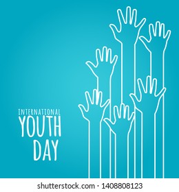 stock vector international youth day,12 August. hands on blue background