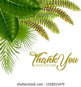 stock vector of invitation card template design with summer exotic tropical leaves and thank you letter in white background illustration