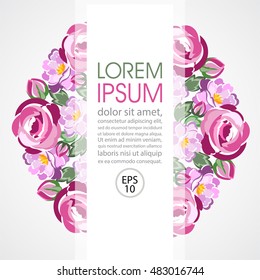 Stock vector invitation vintage wreath with pink roses for wedding, marriage, birthday, Valentine's day. Floral Mandala