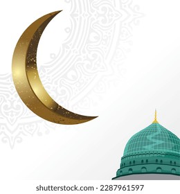 stock vector islamic design crescent moon and mosque with arabic mandala ornament