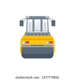Stock vector isolated asphalt paver machine illustration front view, paving roads business building materials, design element flat style white background for motion design or infographic