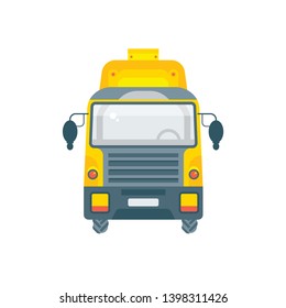 Stock vector isolated auto concrete pump car, special construction machinery, illustration front view, business building materials, design element in flat style on white background