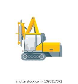 Stock vector isolated equipment for tunnels special construction machinery, illustration side view business building machine, design element in flat style on white background