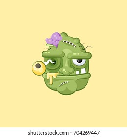Stock vector isolated illustration horrible cartoon head, terrible facial expression of hungry zombie with evil emotion, emoji, sticker for celebrating Day of all Saints, Happy Halloween in flat style