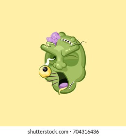 Stock vector isolated illustration horrible cartoon head, terrible facial expression zombie, yelling scream smiley emotion, emoji, sticker for celebrating Day of all Saints, Happy Halloween flat style