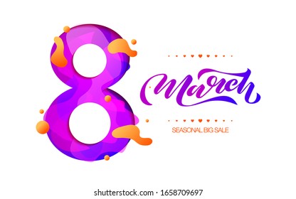 Stock vector isolated inscription liquid fluid purple gradient hand lettering calligraphy typography Happy women day 8 march element design for greeting card printed materials white background
