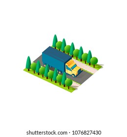 Stock vector isolated isometric icon front right view van wagon, truck, carriage of goods, transportation vehicle, trucking industry city urban infrastructure element logistics, white background