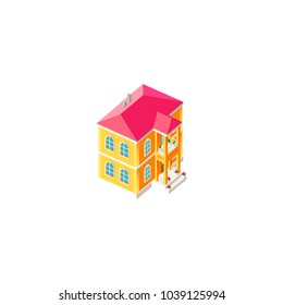 Stock vector isolated isometric illustration yellow apartment country house architecture vacation home, penthouse, property cottage real estate city infrastructure element icon white background