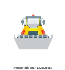 Stock vector isolated loader with bucket illustration front view, transportation and business building materials, tractor, agrimotor design element in flat style on white background