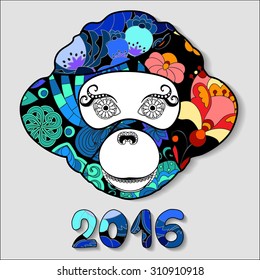 stock vector isolated monkey head. patchwork design. the symbol of the year