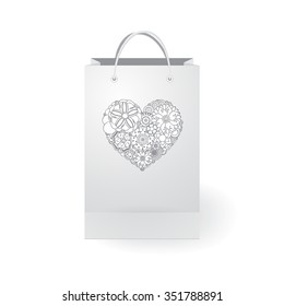 stock vector isolated paper shopping bag on the white background with heart