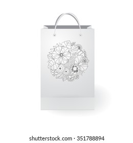 stock vector isolated paper shopping bag on the white background with floral ornament