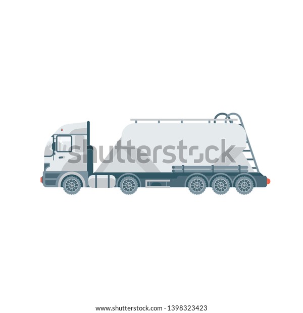Stock\
vector isolated truck transportation sand, cement and loose\
building mixes illustration side view logistics business lorry\
design element in flat style on white\
background