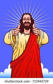 stock vector jesus christ smiling and shows thumb up